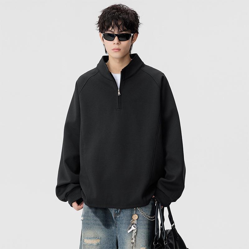 Men's Plus Size Heavyweight Fleece Half-Zip Hoodie - Casual Loose Long Sleeve for Spring, Autumn, Winter