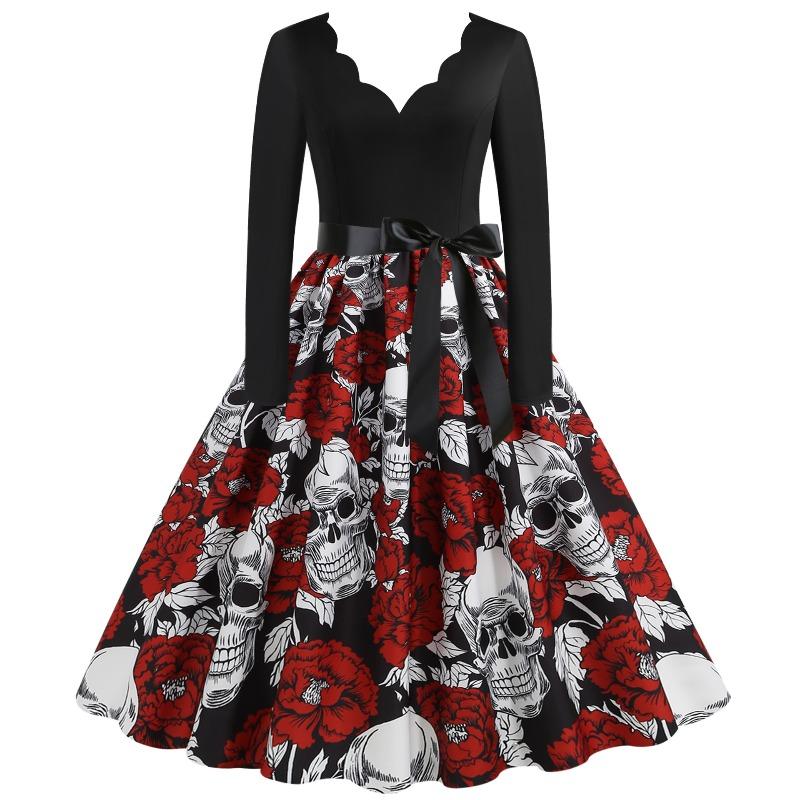 IHUASU Fashion Spring Autumn Long Sleeve V-Neck Casual Dresses S