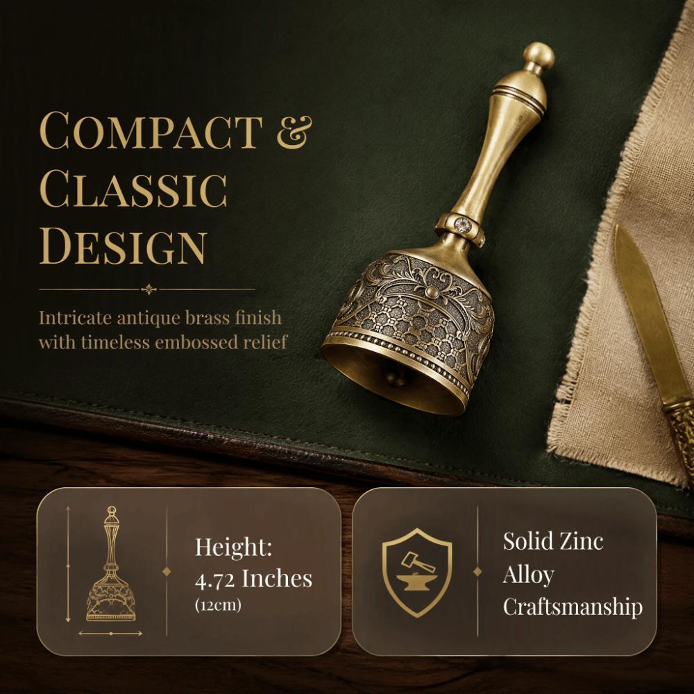 Retro Carved Design Rustic Look Hand Bell Zinc Alloy Loud Handbell Antique Brass Hand Bell  for Bar