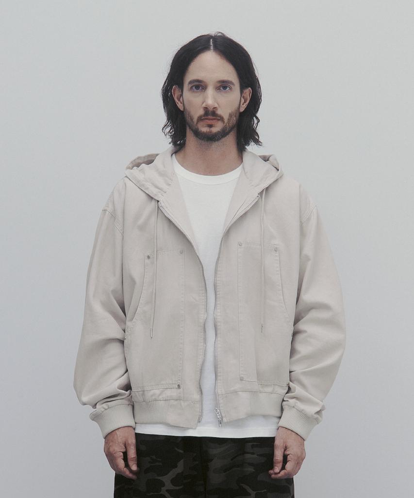 Andagain Carpenter Pocket Hoodie Zip-Up (Ivory