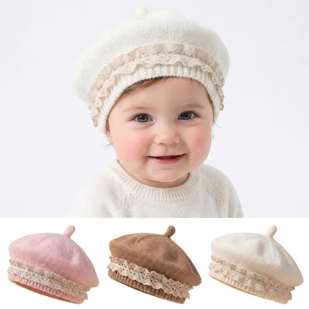 Soft Cotton Baby Beret Hat Lace Ruffled Pullover Hat Fashion Knitted Hat For Toddlers