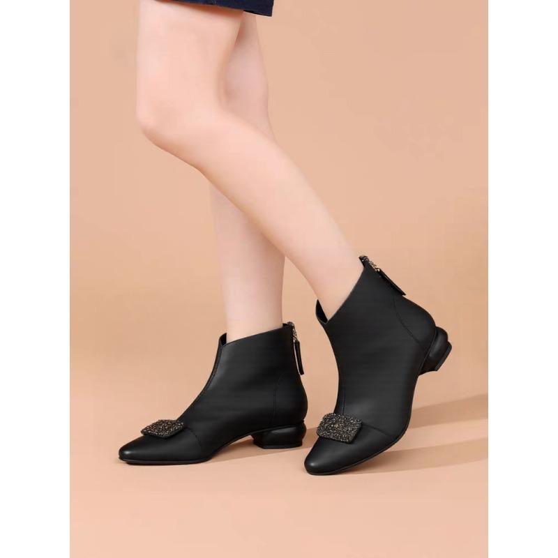 Fashion Stylish 2025 New Booties Block Heel Low Heel Commuter Versatile Naked Boots