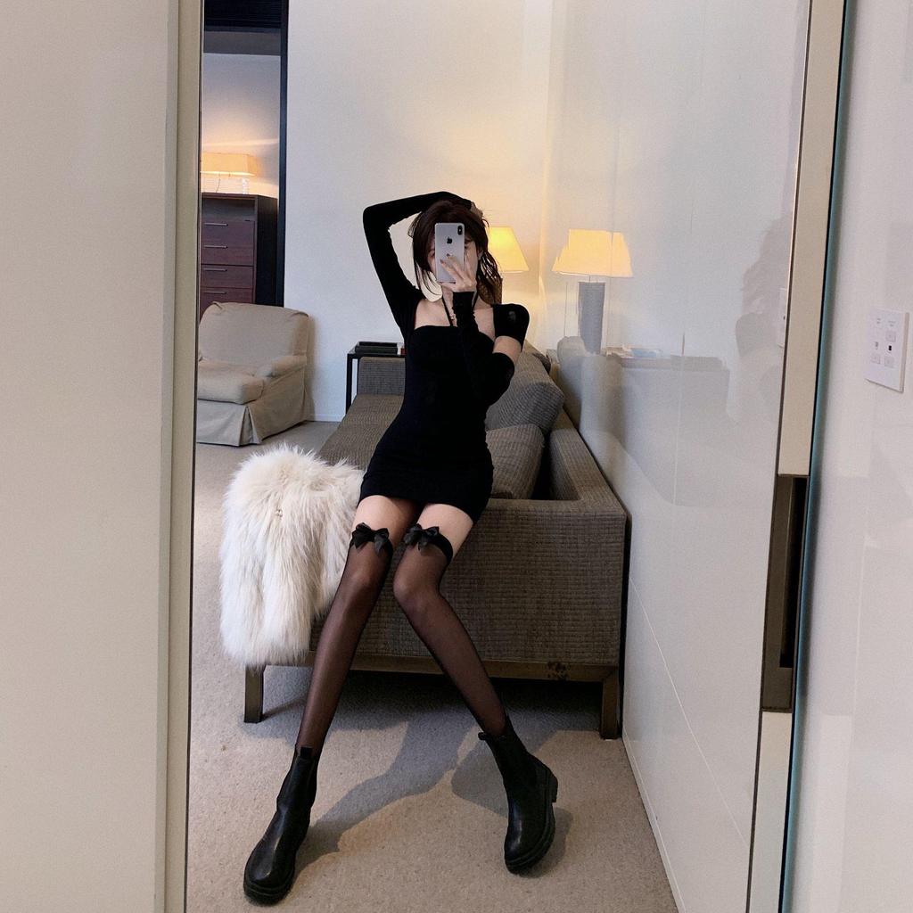 Spring Sexy Black Over-the-Knee High Bow Thigh Stockings - Celebrity-Style Versatile Long Socks A8