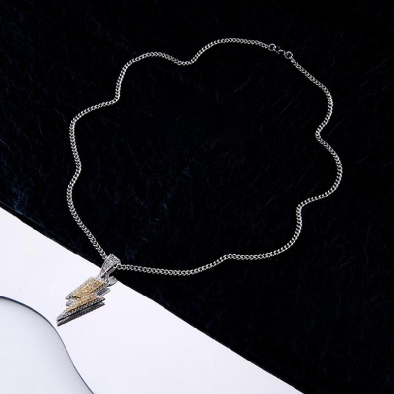 Charm Necklace Shine Full Zircon Lightning Necklace For Women Men Iced Out Chain Hip Hop Party Jewelry Accessories