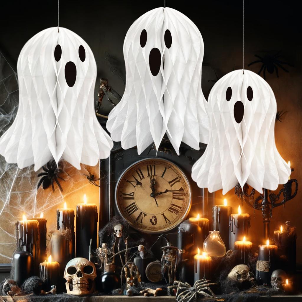 Halloween Honeycomb Ghostly Ornament Reusable 3D Paper Lanterns Wall Hanging Halloween Party Decoration for Indoor