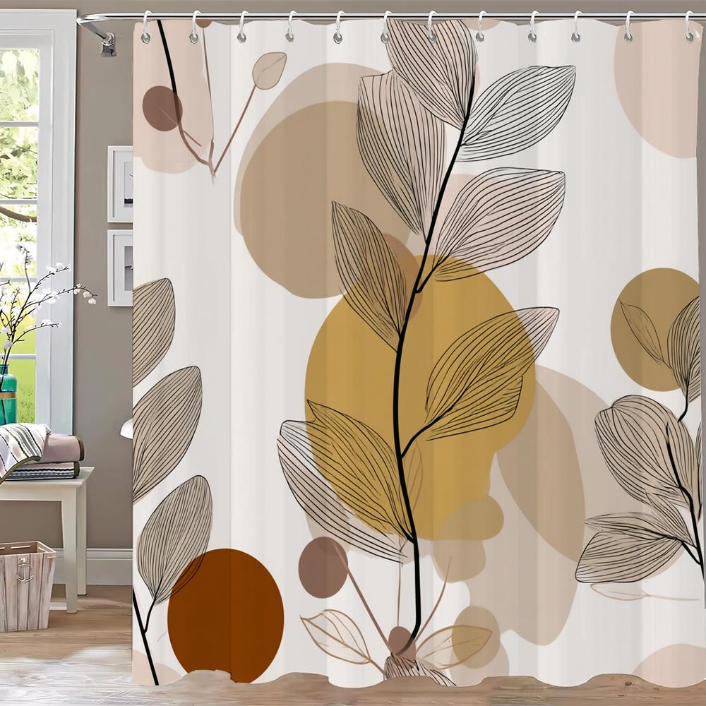 Modern Minimalist Leaf Theme Shower Curtain 3D Printing Fabric Leaves Bathroom Curtains For Home Decoration Curtain With Hooks