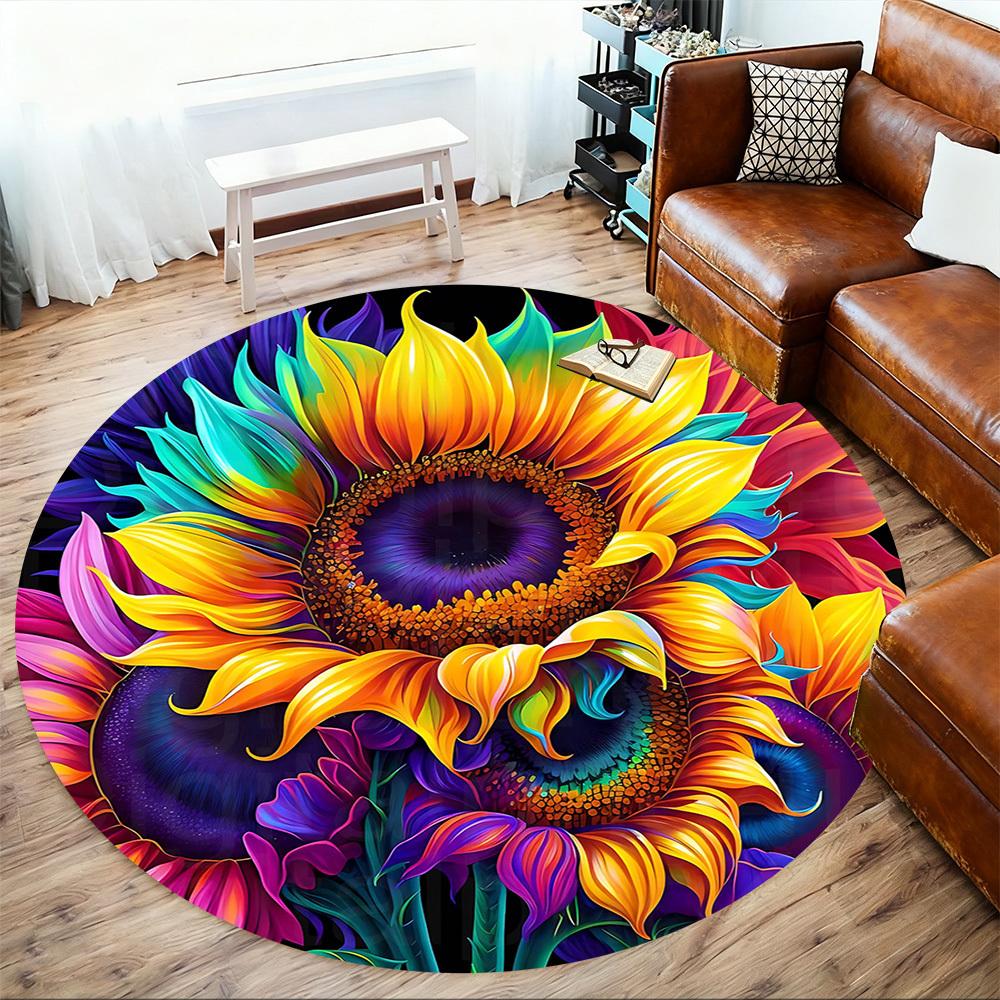 1pc Sunflower Petals Round Chair mat Area Rug - Non-Slip, Floor Mat for Office, Bedroom, and Indoor Decor -1002270