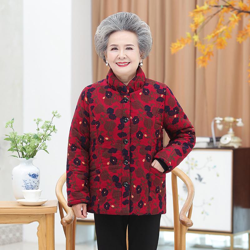 Stylish Plus Size Cotton-Padded Winter Jacket for Elderly Women - Thickened, Warm, Velvet-Lined Outerwear