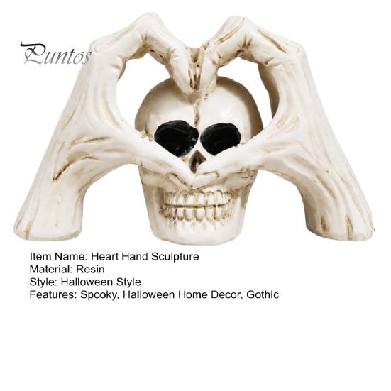 Halloween Desktop Decoration Gothic Skeleton Hands Heart Sculpture with Skull, Romantic Love Statue, Secret Room Horror Display Shape Finger