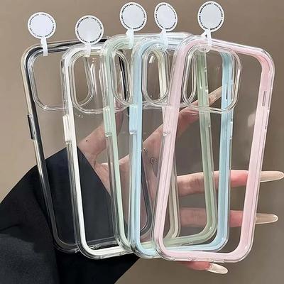 Luxury Clear Color Frame Phone Case For iPhone 17 Pro 16 15 14 13 12 11 17 Pro Max Shockproof Bumper Protective Soft Back Cover