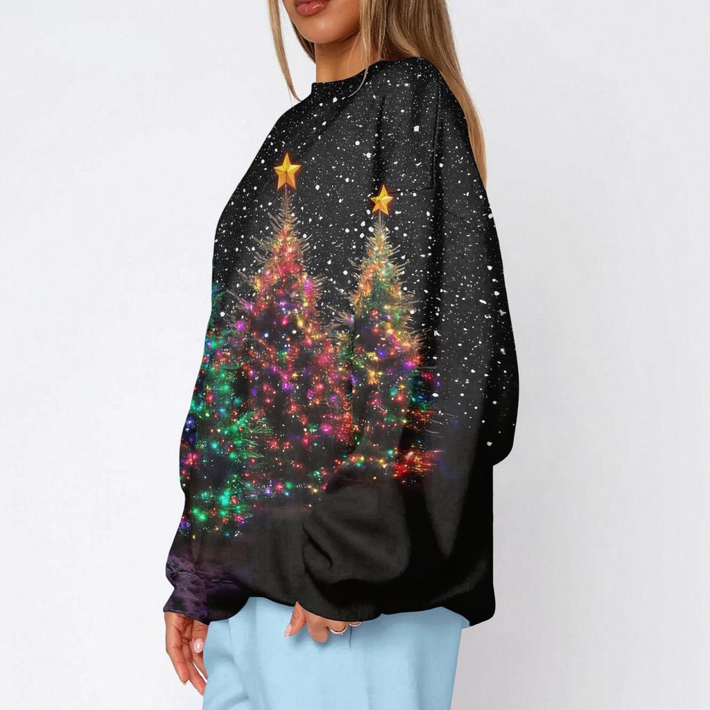 Women's Trendy Christmas Graphic Crewneck Sweatshirt Lightweight Casual Pullover Top for Holiday