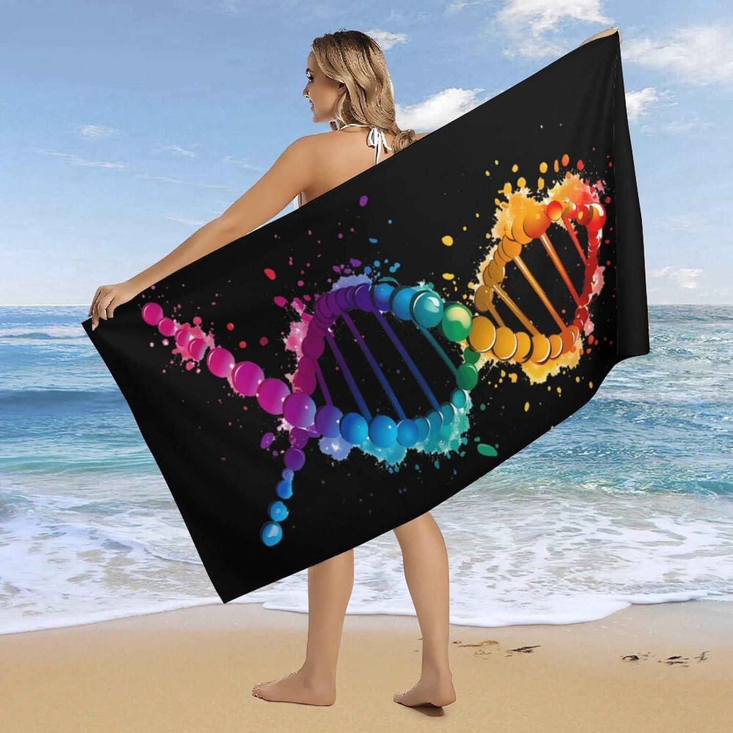 

DNA arts Pattern Beach Towel for Family stuffs friends Gifts Quick-Dry Sand free For Bath Yoga Beach Camping Swimming GYM travel W40*H60(CM)