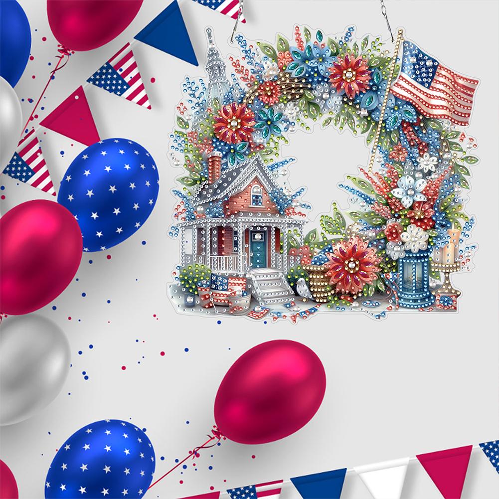 Acrylic 2D/Flat DIY Independence Day Rhinestone Diamond Art Window Pendants Diamond Art Pendant Wall Decor for Home & Windows