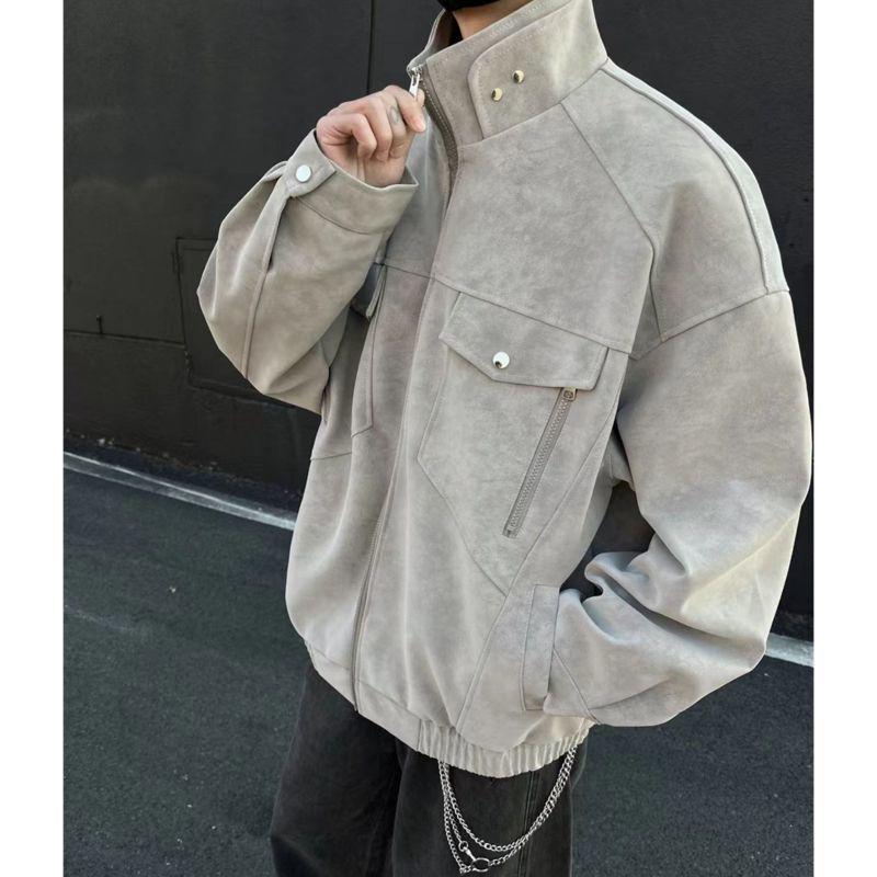 

Men s Retro PU Leather Baseball Jacket with Stand Collar - Trendy & Versatile for Autumn 3XL (180-200 jin)