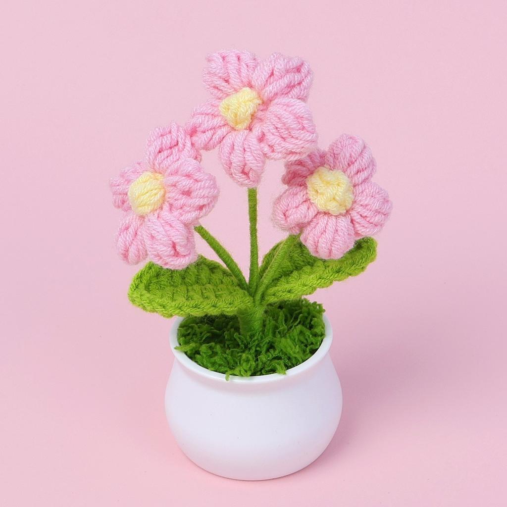 Hand-Knitted Wool Fake Flowers Set: Sunflower, Carnation, Tulip - Desktop Decor, Teacher/Student Gift, Everlasting Bouquet