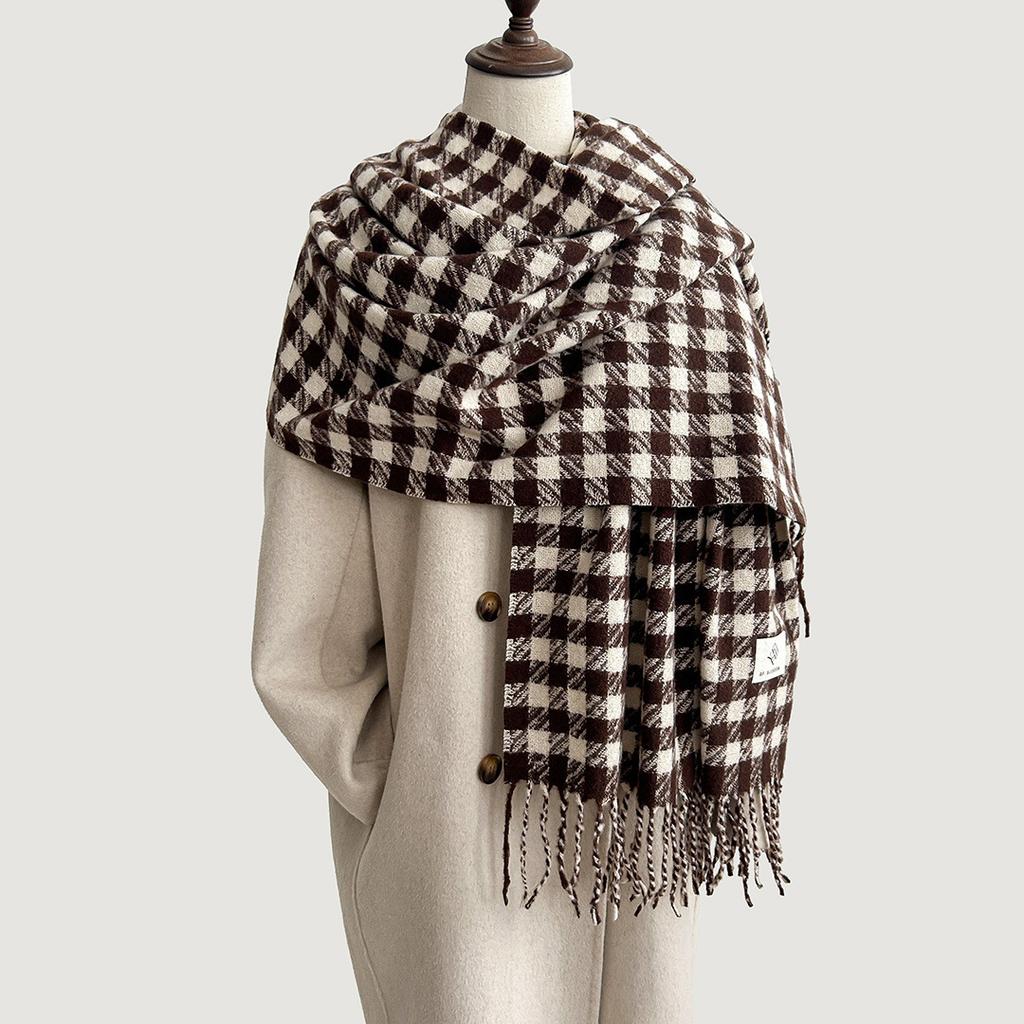 Retro plaid Japanese and Korean atmosphere plaid scarf women's plaid series contrasting color warm shawl student scarf