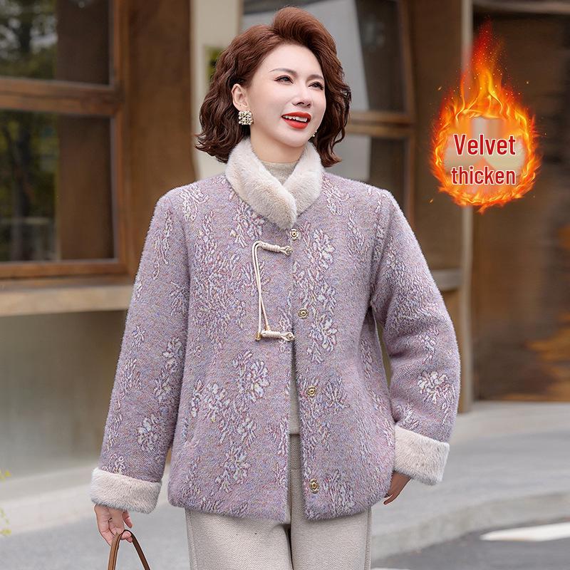 

Mom s Woolen Coat with Fleece Lining & Fur Collar - Warm Winter Overcoat for Middle-Aged & Elderly Women 4XL
