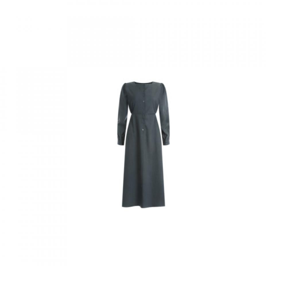 Shop   Women ShoulDer Shirring Daily RounD Neck Waist BanDing Back Button Long D
