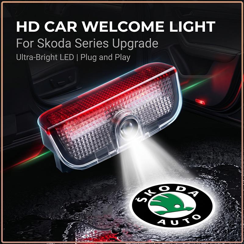 2 Pezzi LED Proiettore Ombra Fantasma per Portiera Auto Lampada di Benvenuto Logo Auto Senza Fili Per Skoda Octavia MK2 MK3 2 3 A7 Fabia Karoq Kodiaq Superb Rapid Kamiq
