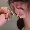 Korean U-Shape Claw Earrings for Women Golden Color Crystal Stud Earrings Four Paw Ear Row Curved Trendy Party Statement Zircon
