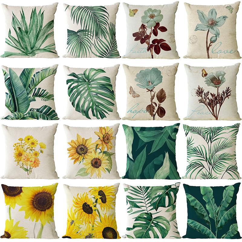Plant and Flower Pillowcase American Pastoral Linen Pillowcase Cushion Cover Home Sofa Car