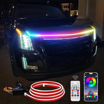 Multi Color APP Control LED Car Hood Light Strip RGB Engine Bay Accent Lighting Ambient Exterior Decoration for Cars SUVs Pickup