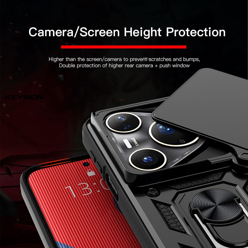 KEYSION Shockproof Case for Huawei Pura 80 Ultra Slide Camera Lens Protection Ring Stand Phone Cover for Huawei Pura 80 80 Pro