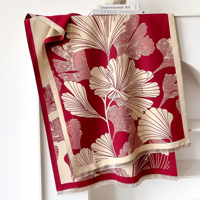 Girl style Mori contrasting colors double-sided imitation cashmere scarf winter high-end warm shawl