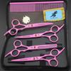 6.0" Pink Pathfinder Stainless Steel Grooming Scissors Set - 4 Pieces: Includes Straight & Curved Scissors.