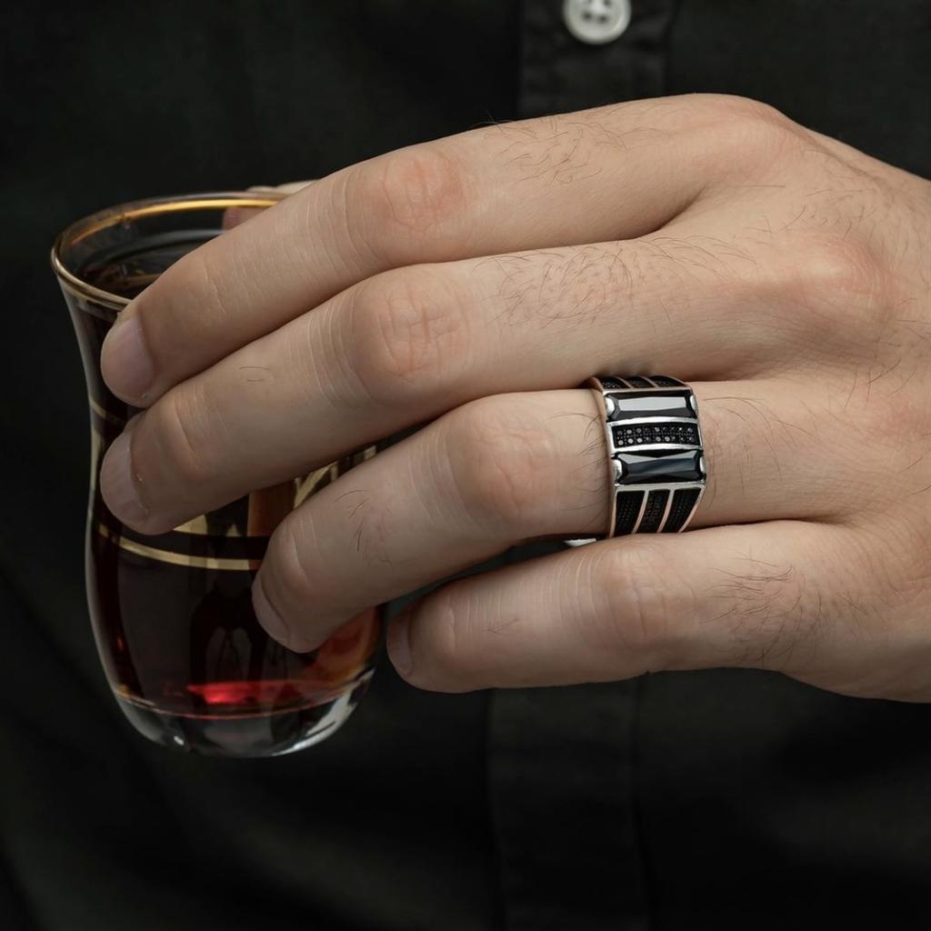 New Hot Selling Silver Plated Stainless Steel Vintage black face zircon ring For Men Ring Jewelry Accessories