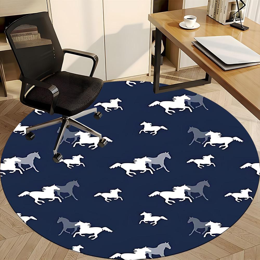 1PCHorse Pattern Office Round Area Rug, Indoor Mat Suitable For Office, Under Office Chairs Bedroom Living Room Home Decor, Room Deco034