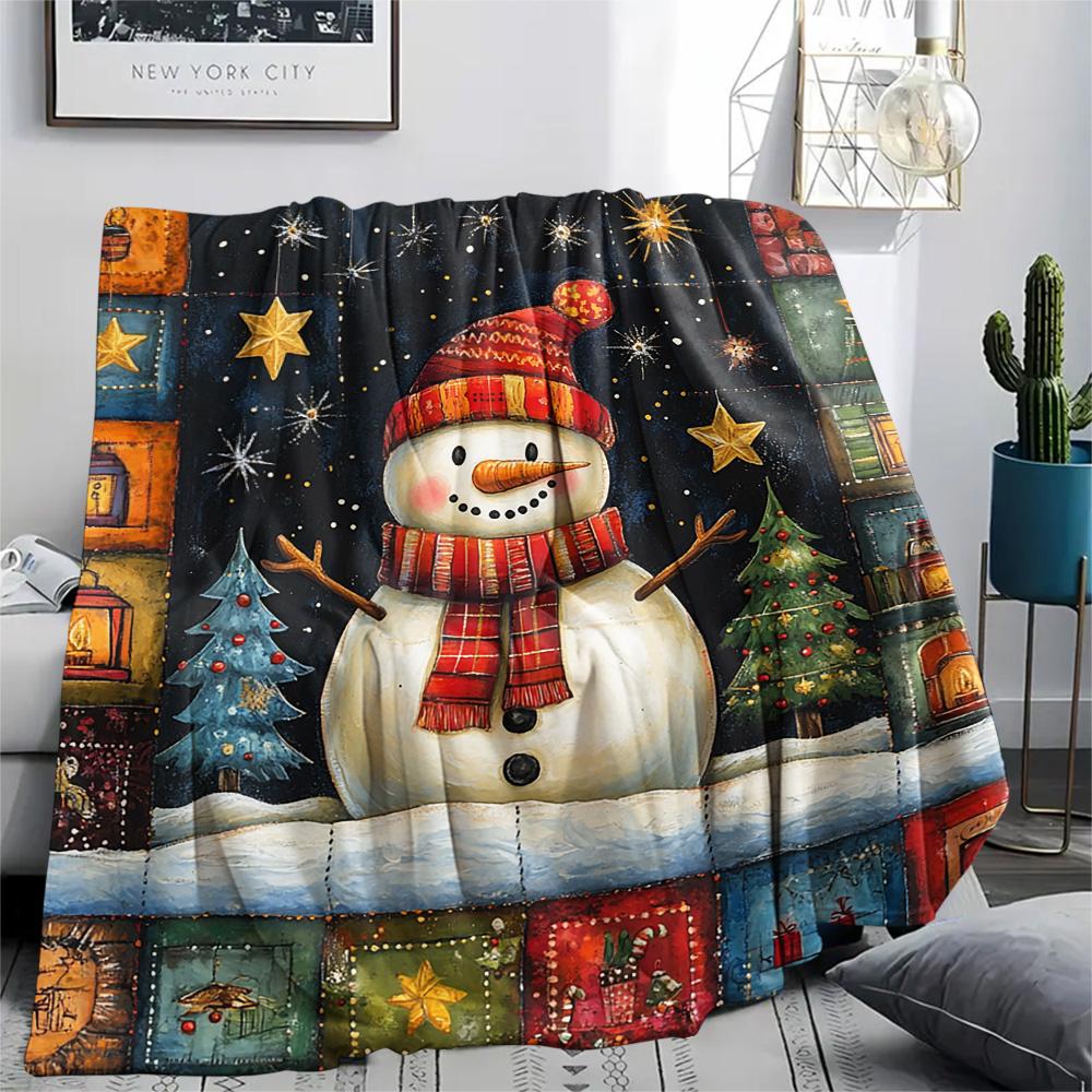 snowman Print Flannel Blanket, High quality Comfortable for All Seasons, Home Decor, Warmth and Comfort, Perfect for Christmas Gifts