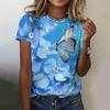 Summer Round Neck 3D Butterfly Pattern Print Top Fashionable Casual Short Sleeved Women's T-shirts