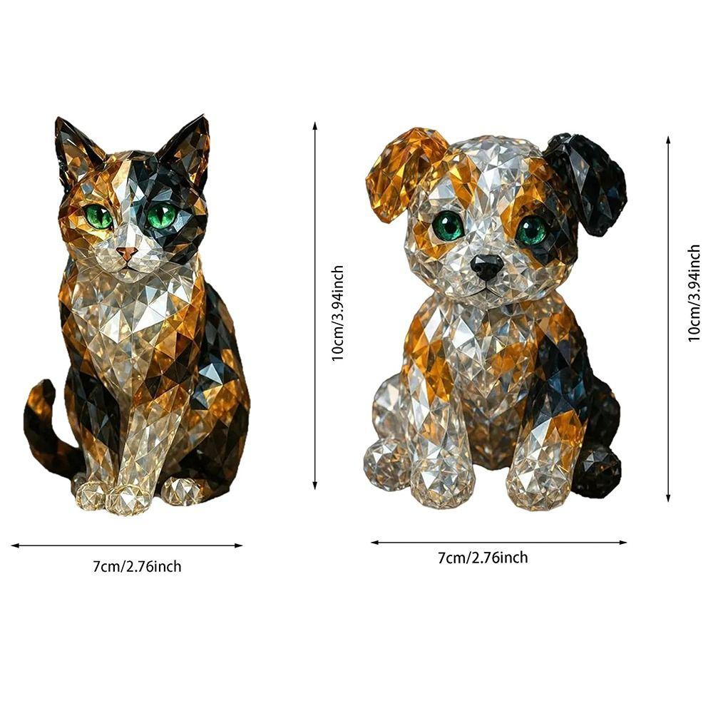 Handgjord Kristall Djurfigur Samling Katt Hund Hållbar Dekorativ Glas Skulpturer Kristall Konstverk för Hem Kontor Dekor