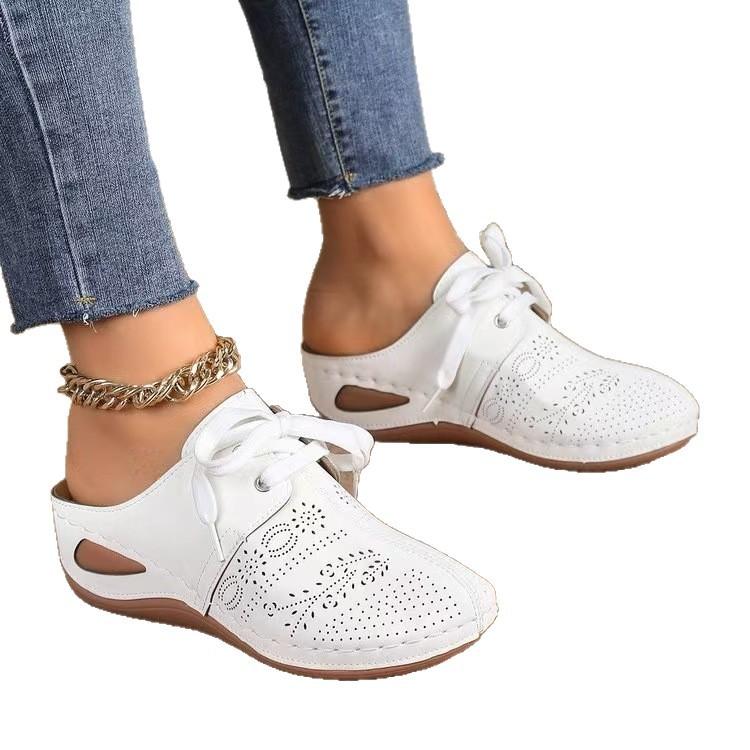 Summer new baotou half slippers large size lace-up slope heel thick bottom sandals