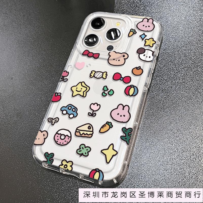 Cartoon dessert animal apple 15 mobile phone case iphone14promax transparent soft glue 13/12/11 anti-drop XR