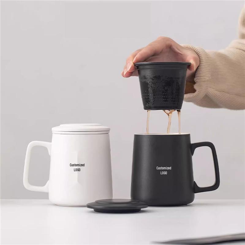 Geometric Ceramic Tea Brewing Cup with Lid and Filter