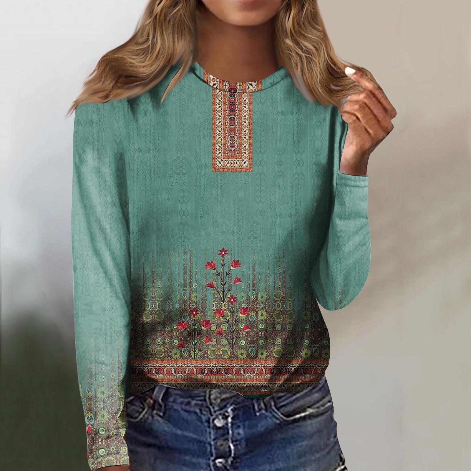 

Женская мода, повседневная блузка с длинным рукавом и круглым вырезом, пуловер с принтом M