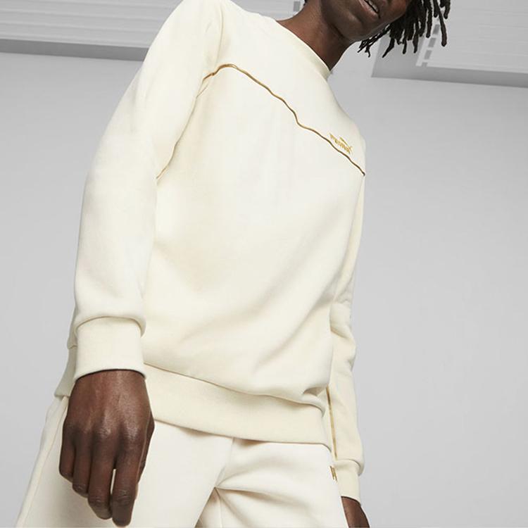 PUMA Solid Color Casual Warm Fleece Pullover Sweatshirt Men Tops Off-White 680140-87