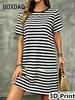 Summer Geometric Vertical Stripe Printing Pattern Dress For Women Short Sleeve O-Neck Loose Casual A-Line Dress
