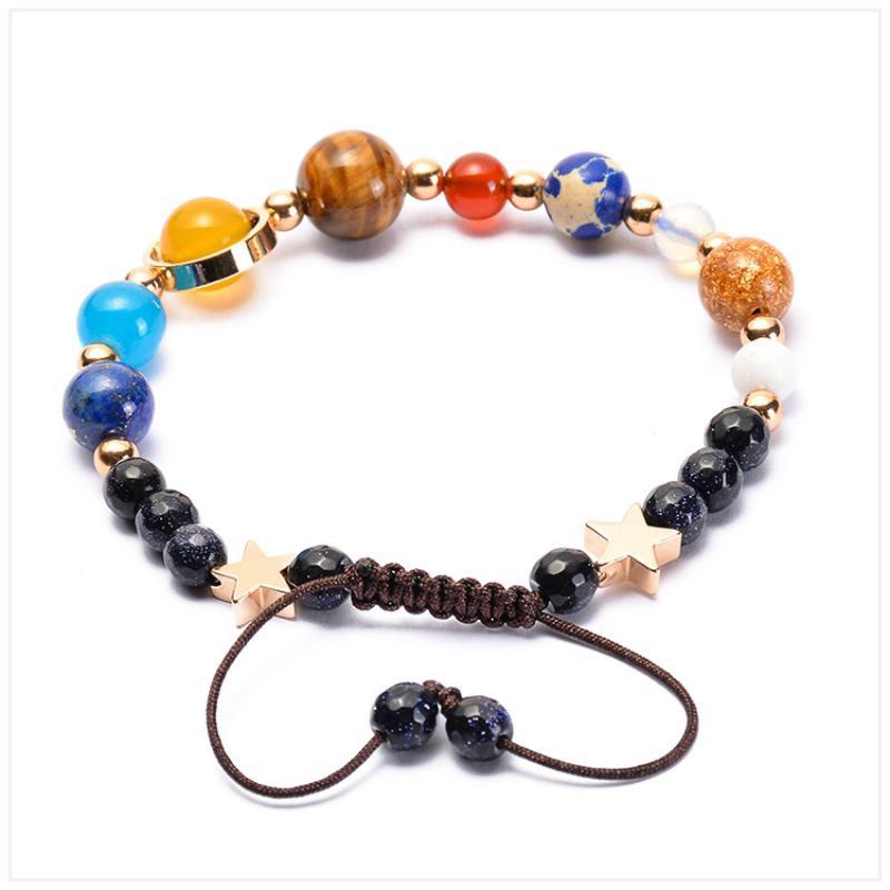 1PC Cosmic Galaxy Solar System Bracelet, Transfer Beads, Eight Planets, Hand Woven Natural Beads.