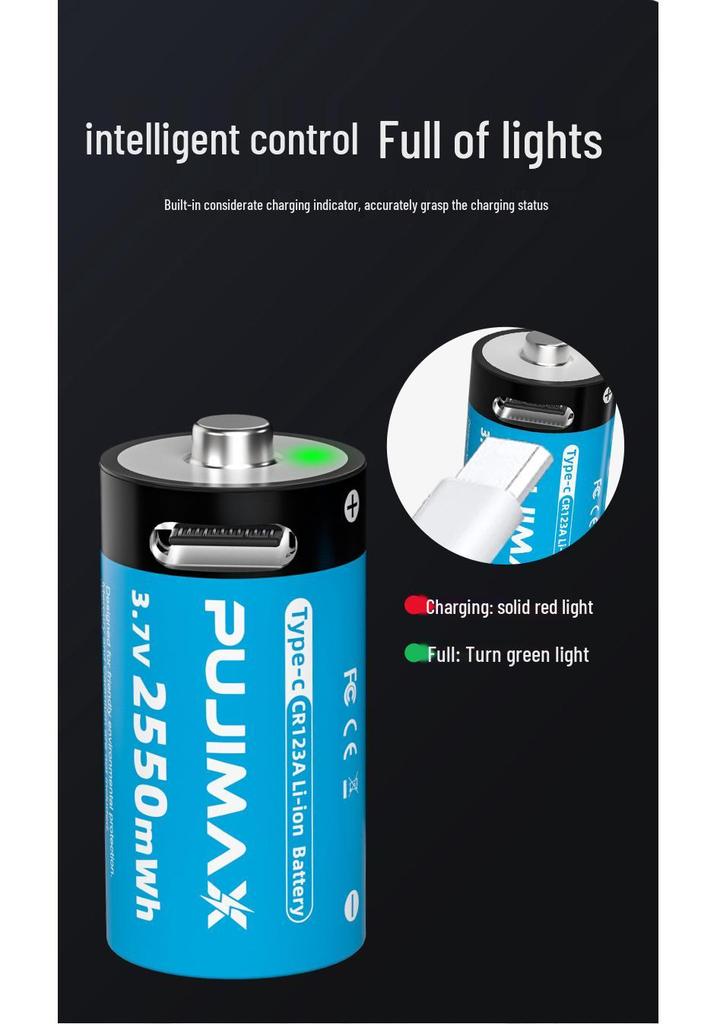CR123A 3.7V Rechargeable Lithium Battery Type-C for Fuji Instant Cameras