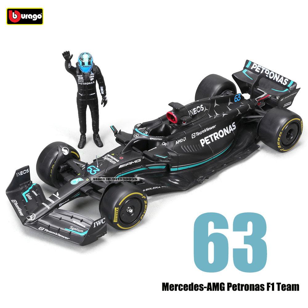 Burago 1:24 2023 F1 Mercedes-AMG W14+Gewinnpuppe 44# Hamilton 63# Russell Lack Formel 1 Legierung Super Spielzeugauto Modell