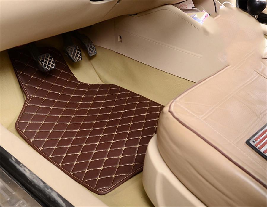 4pcs Coffee Color PU Leather Auto Car Floor Mats Front Rear Liner Weather Set