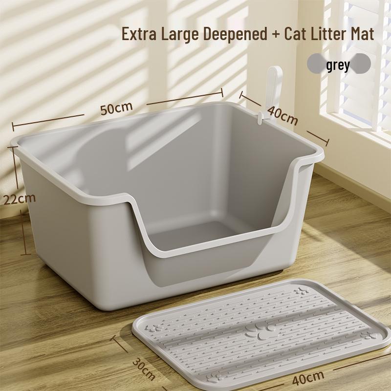 Anti-Splash Open-Top Cat Litter Box with Deodorant for Large Cats