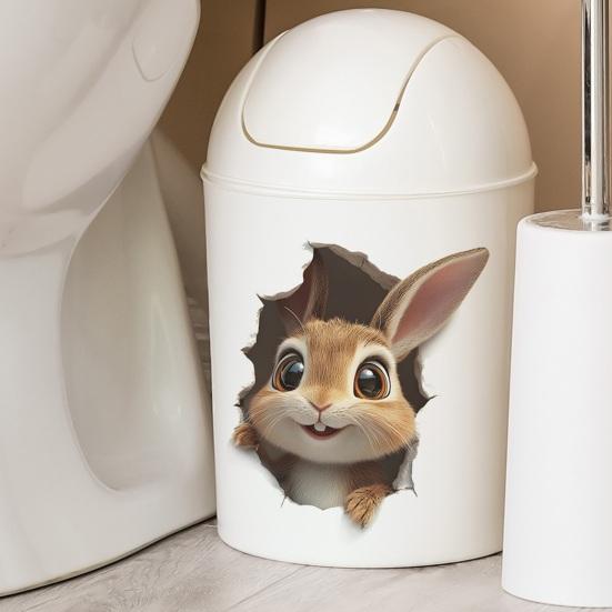 Wizualne naklejki na toaletę z uroczym królikiem 3D, samoprzylepne, kreskówkowy króliczek pękający naklejka na klapę deski sedesowej do dekoracji łazienki, ściany, okna samochodu