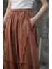 Spring Plus Size Ramie Brushed Lantern Pants, Casual Cotton-Linen Distressed Style for Women