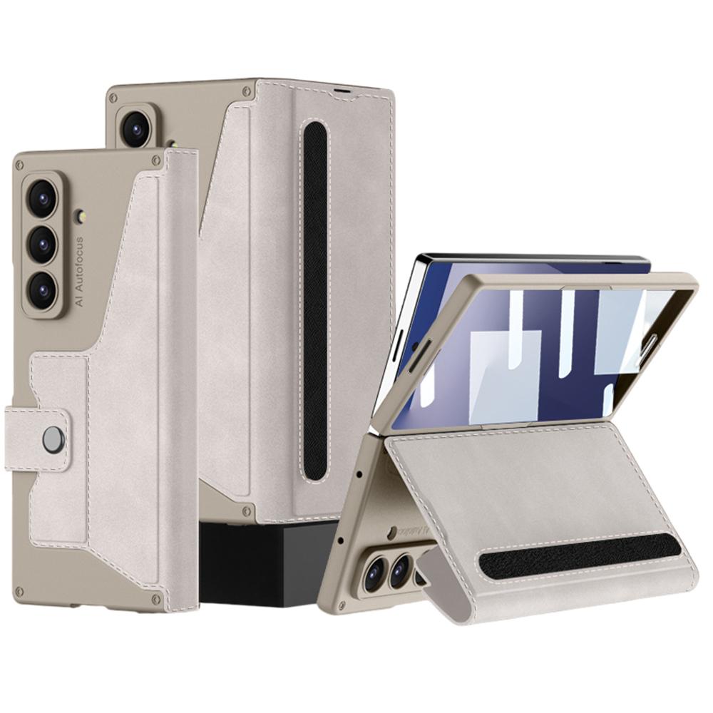 

GKK Чехол-подставка для Samsung Galaxy Z Fold7 5G с держателем для карт PU PC Закаленное стекло Чехол для телефона Магнитная застежка Titanium Grey