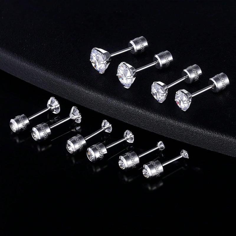 European and American Four-Claw Zircon Earrings: Embossed Anti-Slip Double Diamond Cartilage Studs