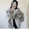 Women Loose Hooded Sweatshirt Jacket Fall Solid Zipper Long Sleeve Coat Oversize Vintage Hoodies Casual Wear